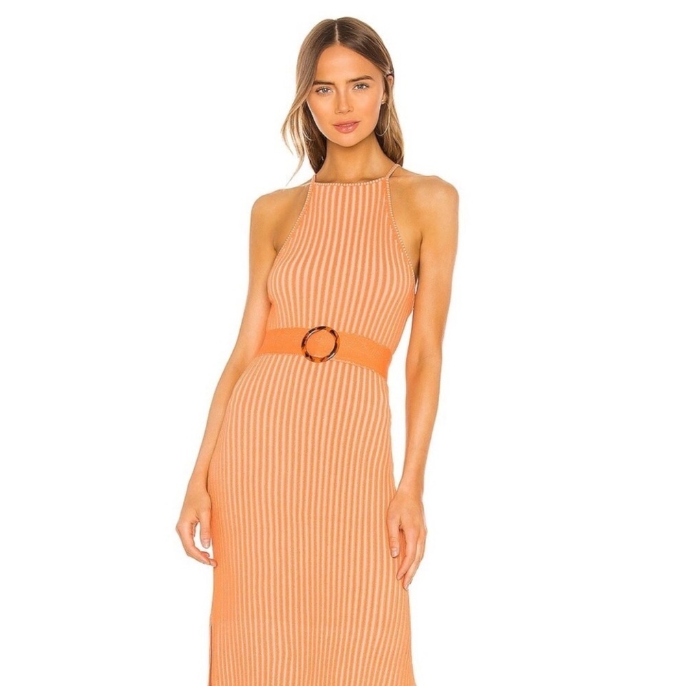 NWT NICHOLAS Lily Ribbed Sleeveless Midi Belted Knit Dress in Pink Large - Picture 5 of 10